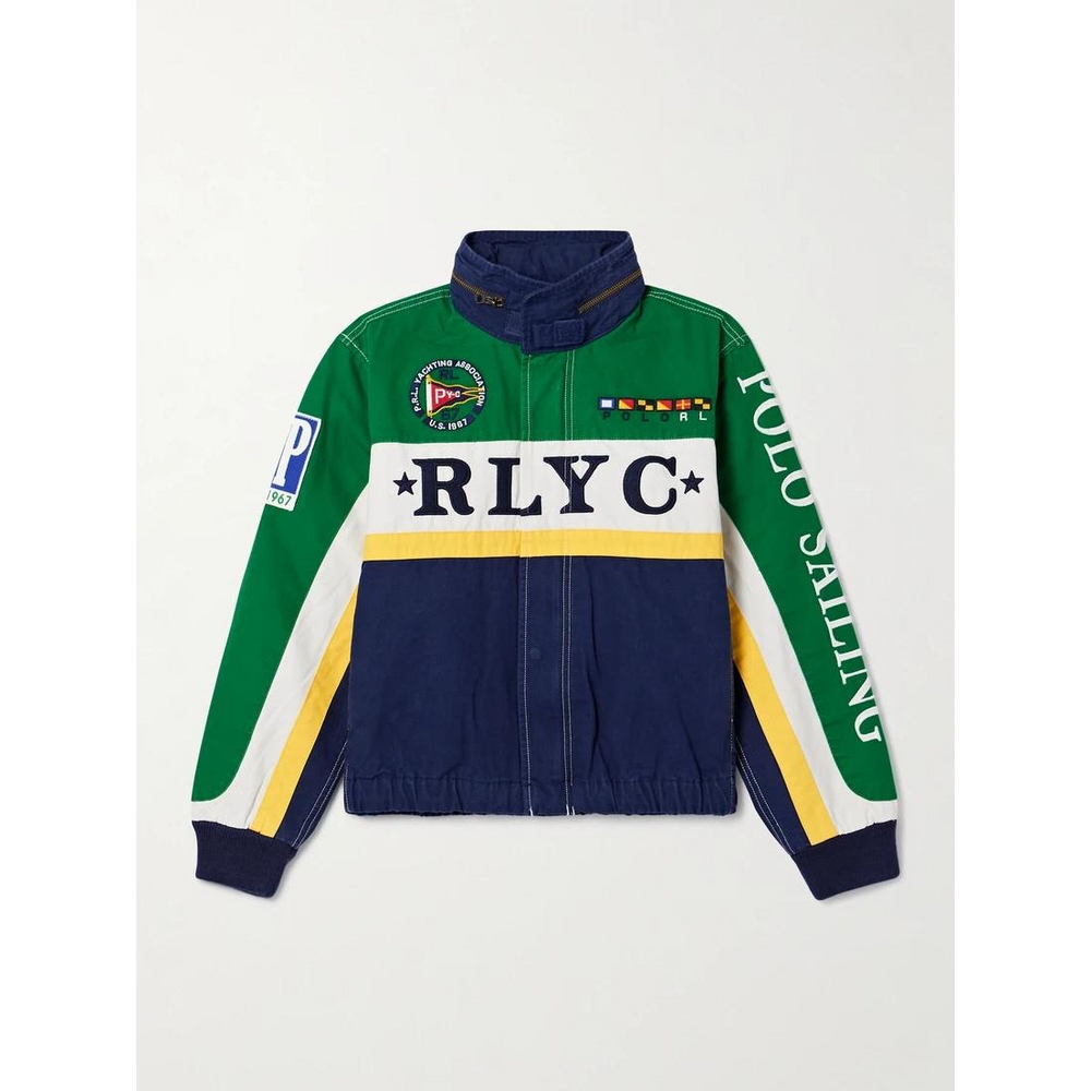 Polo Ralph Lauren Appliquéd embroidered paneled cotton-canvas jacket in Blue